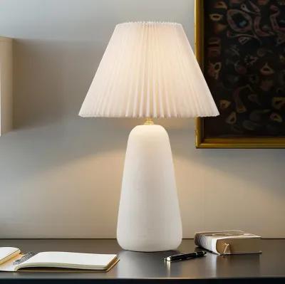 Textured Ceramic Table Lamp with Fluted Fabric Shade