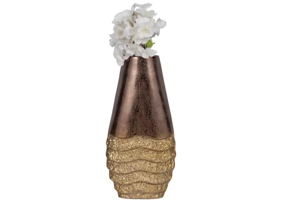 Metal, 16" Ridged Tall Vase, Black/gold