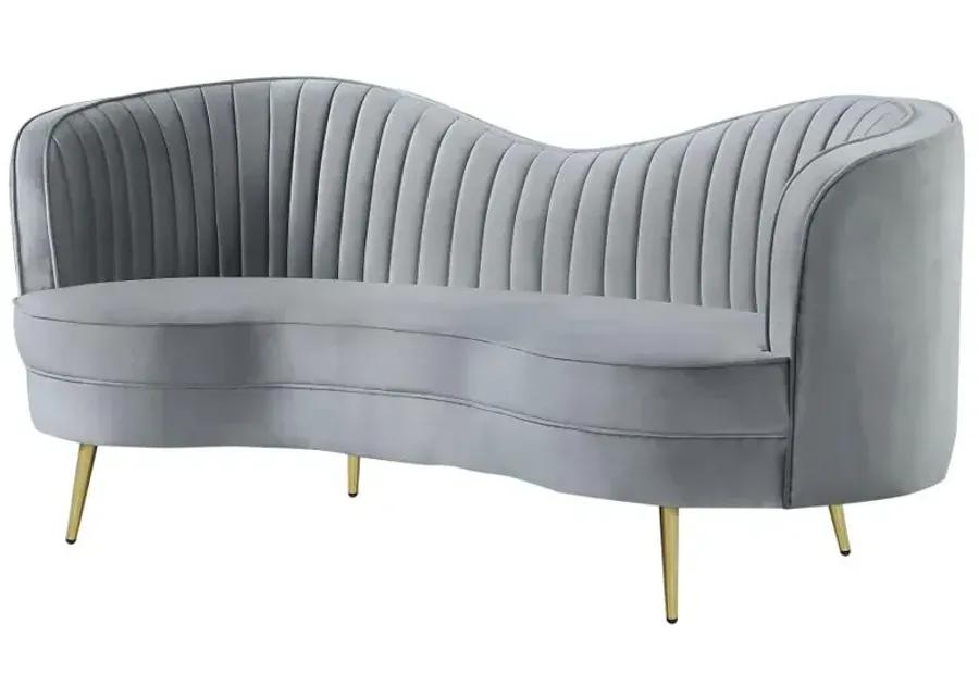 Sophia Upholstered Loveseat with Camel Back Grey and Gold