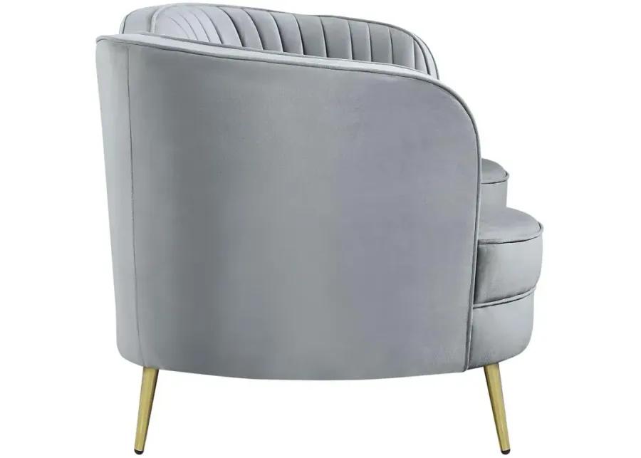 Sophia Upholstered Loveseat with Camel Back Grey and Gold