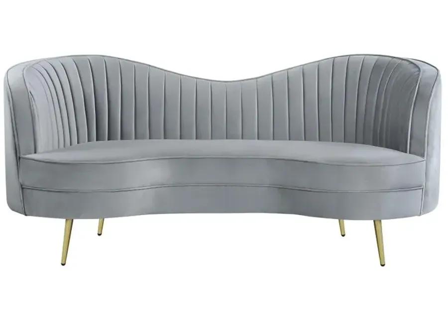 Sophia Upholstered Loveseat with Camel Back Grey and Gold