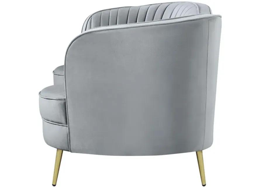 Sophia Upholstered Loveseat with Camel Back Grey and Gold