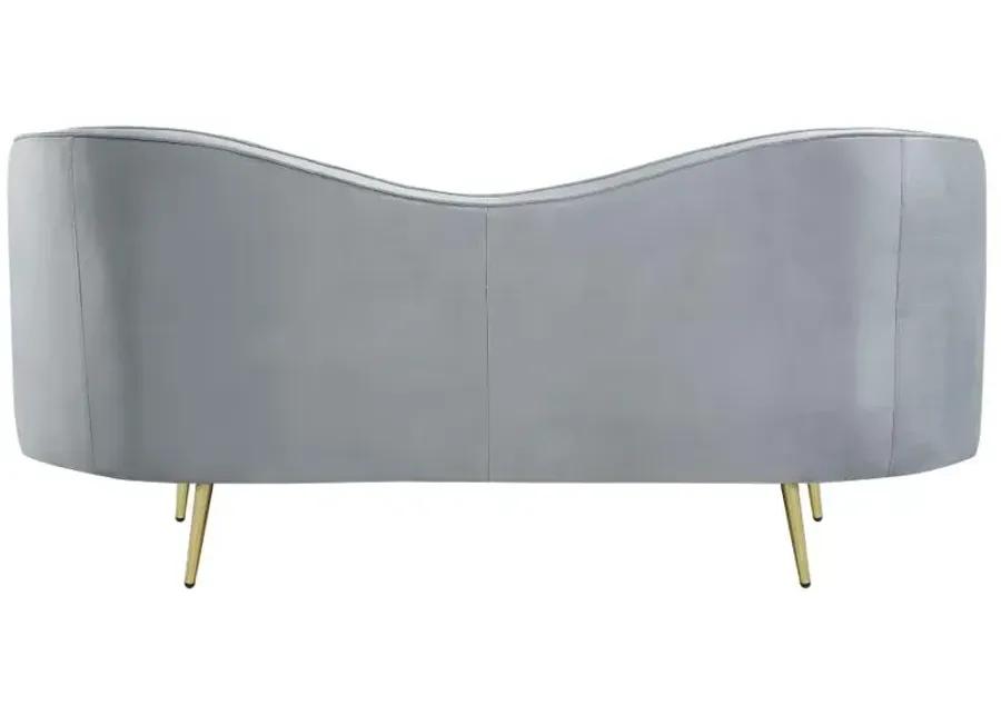 Sophia Upholstered Loveseat with Camel Back Grey and Gold