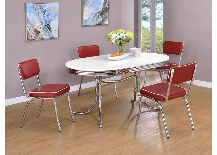 Retro 5-piece Oval Dining Set Glossy White and Red