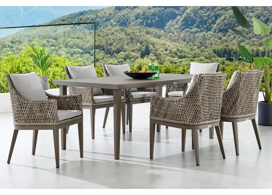 Grenada 7 Piece Gray Aluminum Outdoor Dining Set with Gray Fabric