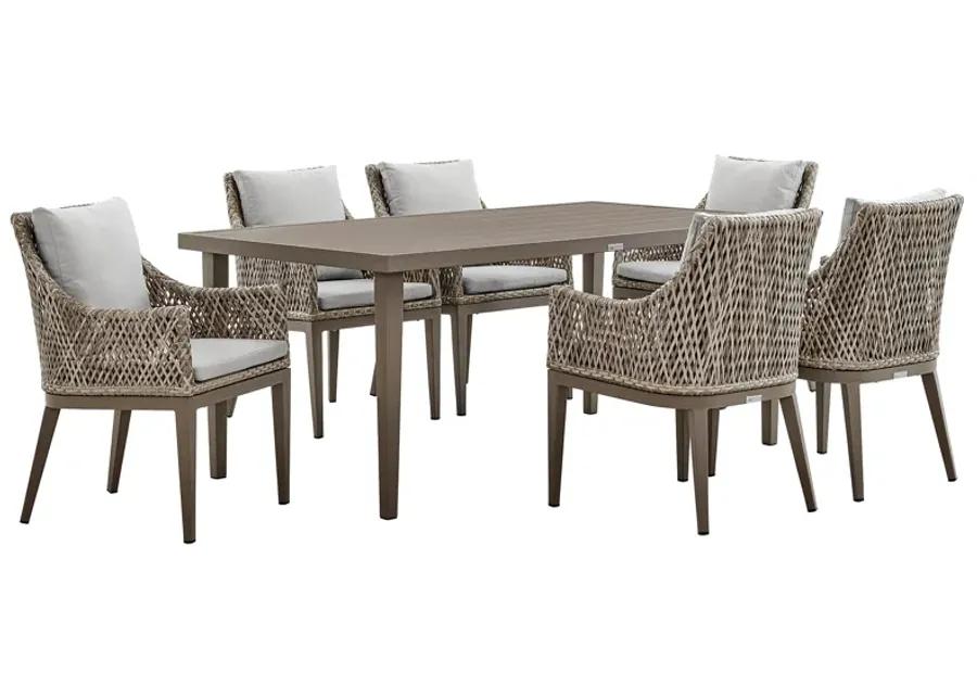 Grenada 7 Piece Gray Aluminum Outdoor Dining Set with Gray Fabric