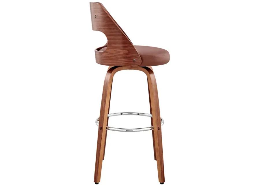 Julius 30" Brown Faux Leather and Walnut Wood Bar Stool