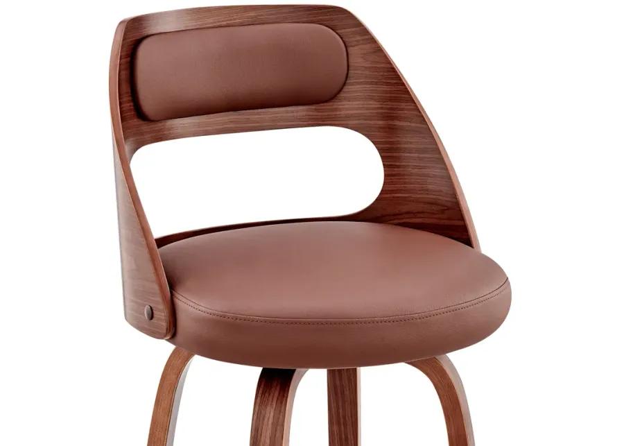 Julius 30" Brown Faux Leather and Walnut Wood Bar Stool