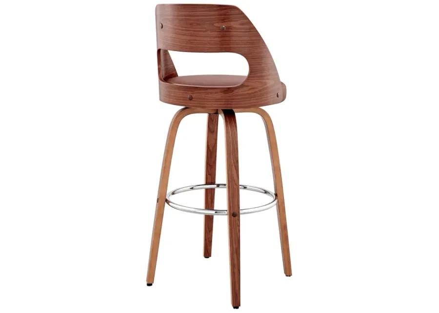 Julius 30" Brown Faux Leather and Walnut Wood Bar Stool