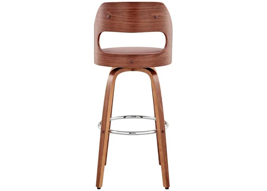 Julius 30" Brown Faux Leather and Walnut Wood Bar Stool