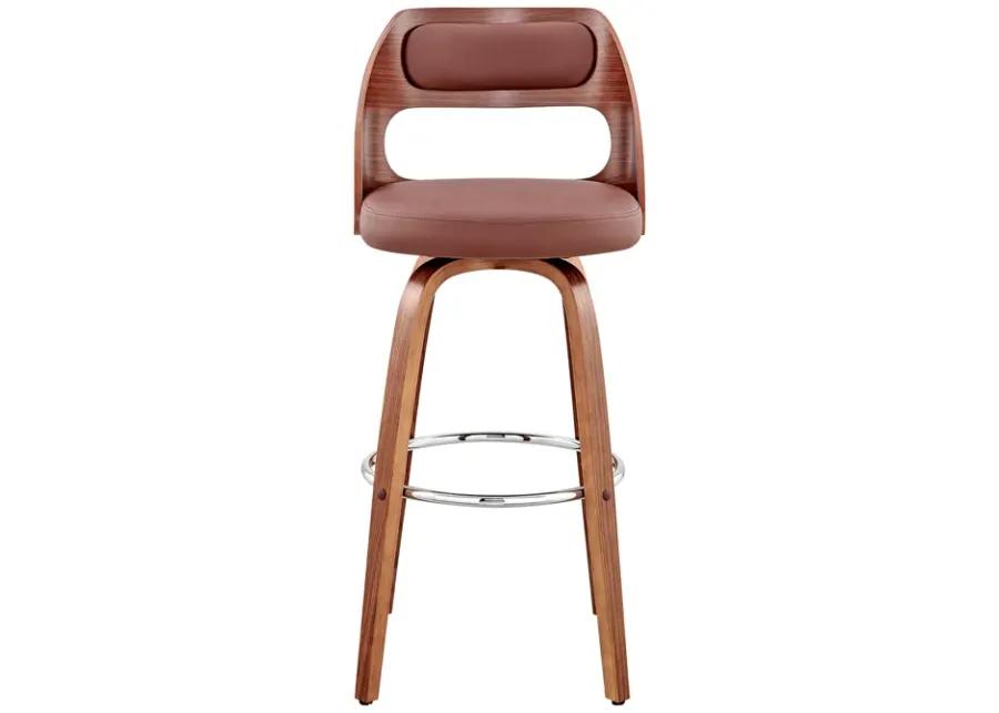 Julius 30" Brown Faux Leather and Walnut Wood Bar Stool