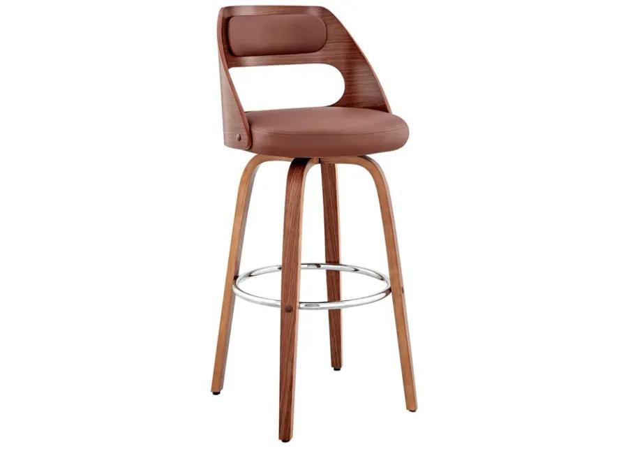 Julius 30" Brown Faux Leather and Walnut Wood Bar Stool