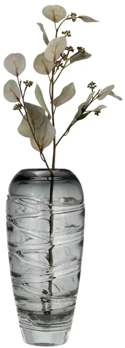 Glass, 13"h Veined Vase, Smoke