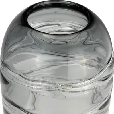 Glass, 13"h Veined Vase, Smoke