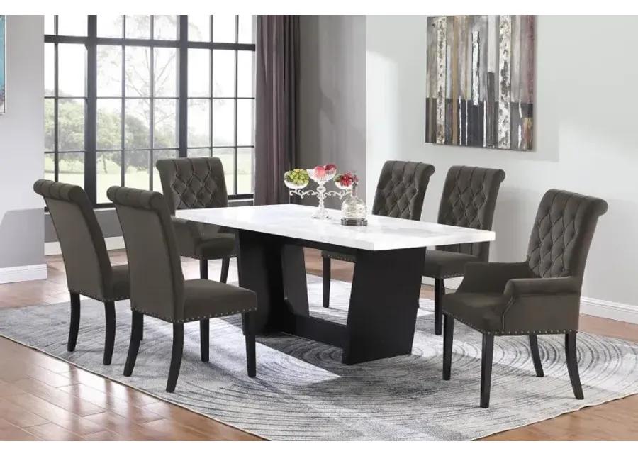 Sherry 7-piece Rectangular Marble Top Dining Set Brown and White