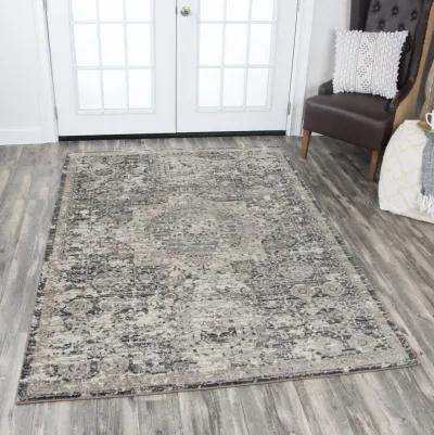 Panache Gray/Natural Central Medallion Distress  Polypropylene 5'3" x 7'6" Rectangle Rug