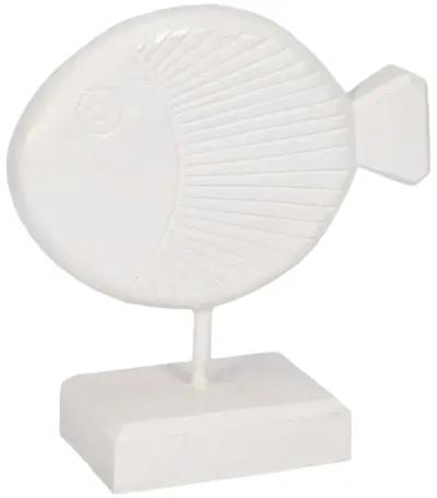 Wood, 11" Fish On Stand, White