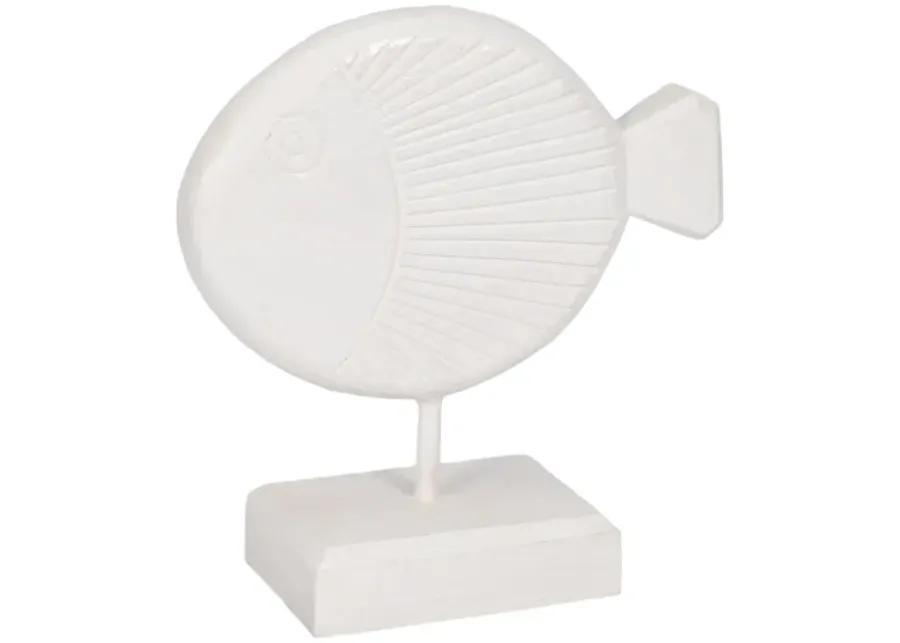 Wood, 11" Fish On Stand, White