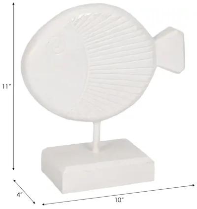 Wood, 11" Fish On Stand, White