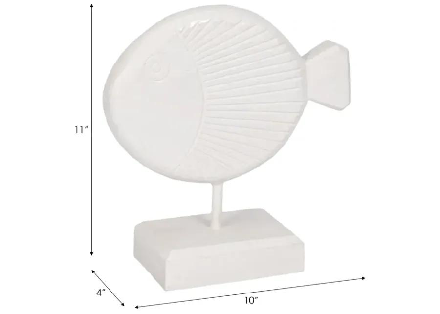 Wood, 11" Fish On Stand, White