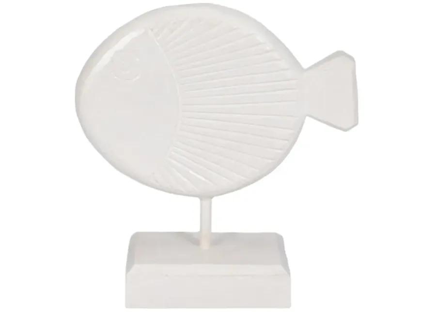 Wood, 11" Fish On Stand, White