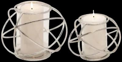 S/2 6" Orb Candle Holder , Silver