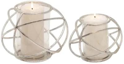 S/2 6" Orb Candle Holder , Silver