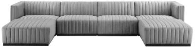 Conjure Channel Tufted Upholstered Fabric 6-Piece Sectional