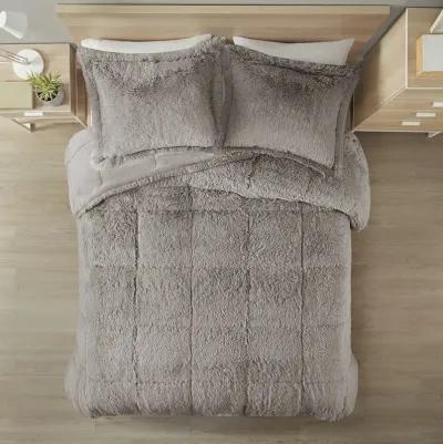 Intelligent Design Malea Grey Shaggy Long Fur Comforter Mini Set