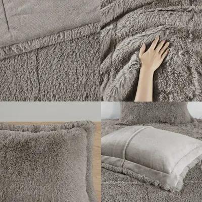 Intelligent Design Malea Grey Shaggy Long Fur Comforter Mini Set