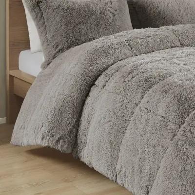 Intelligent Design Malea Grey Shaggy Long Fur Comforter Mini Set