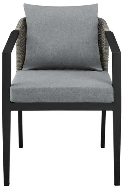 Aileen Outdoor Patio Dining Chairs in Aluminum and Wicker with Gray Cushions - Set of 2