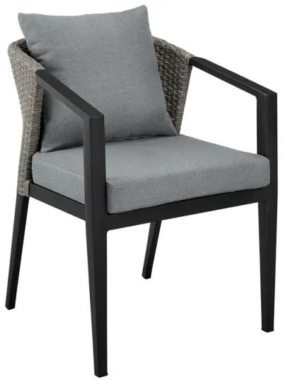 Aileen Outdoor Patio Dining Chairs in Aluminum and Wicker with Gray Cushions - Set of 2