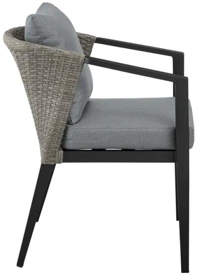 Aileen Outdoor Patio Dining Chairs in Aluminum and Wicker with Gray Cushions - Set of 2