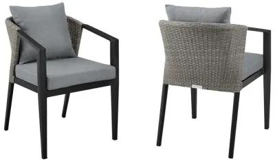 Aileen Outdoor Patio Dining Chairs in Aluminum and Wicker with Gray Cushions - Set of 2