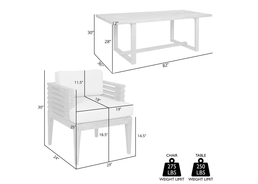 Vivid Outdoor Patio 7 Piece Dining Set in Light Eucalyptus Wood with Taupe Olefin Cushions