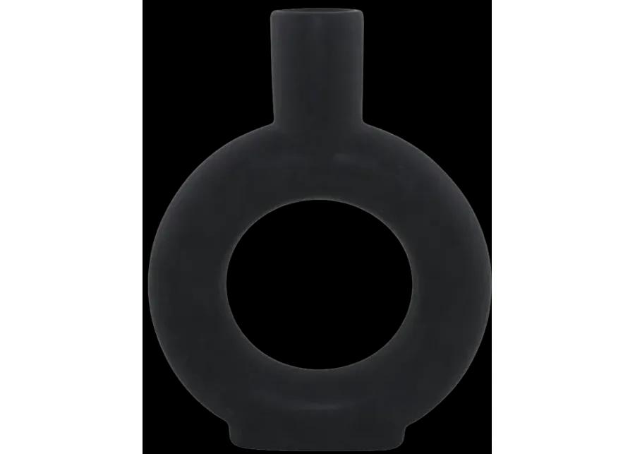 Cer, 9" Round Cut-out Vase, Black