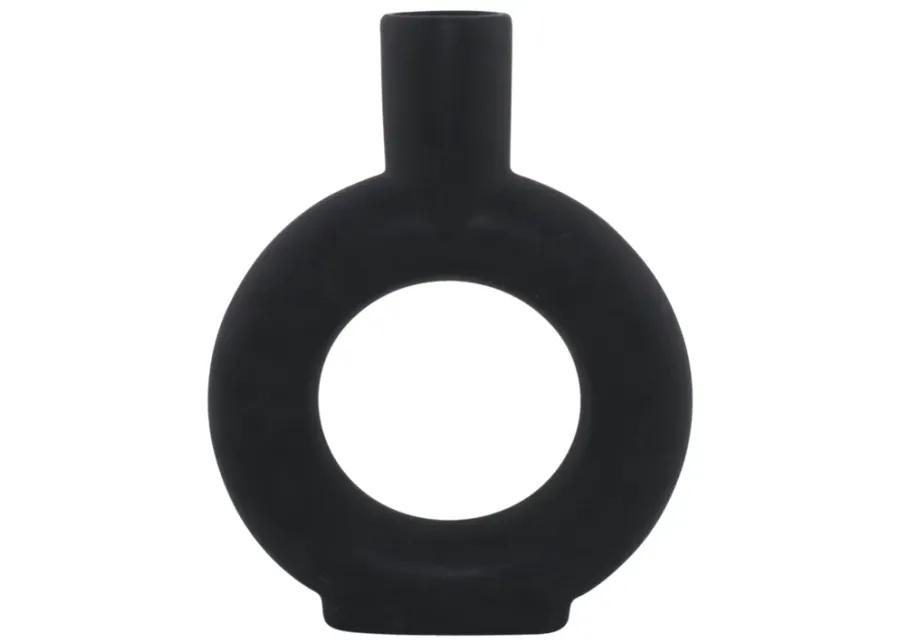 Cer, 9" Round Cut-out Vase, Black