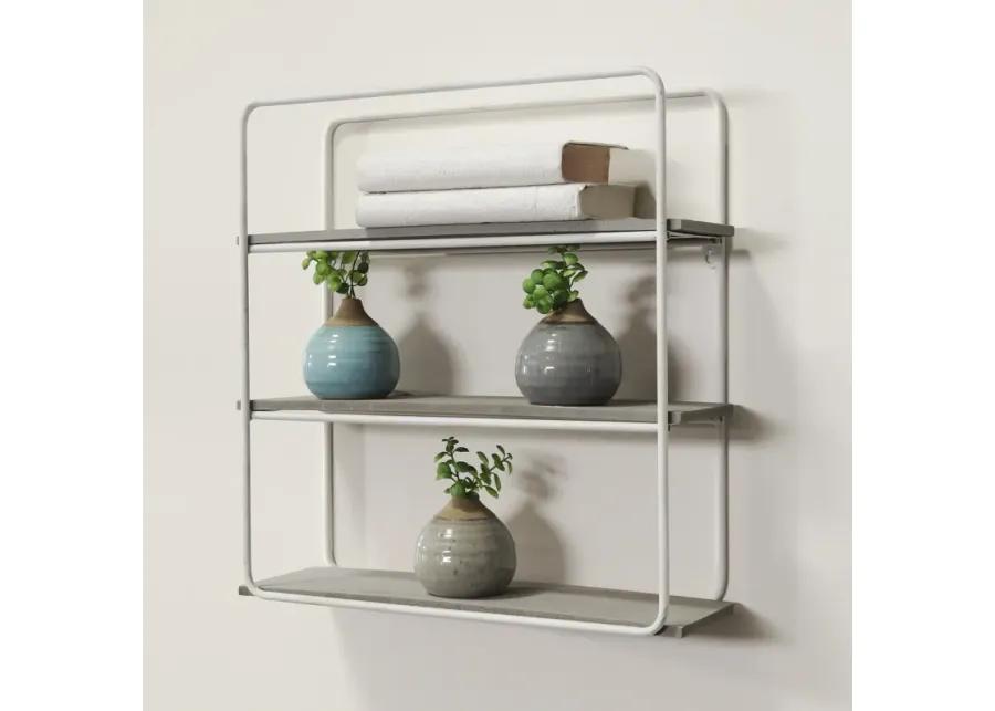 Metal/wood 3 Tier Wall Shelf, Gray/white