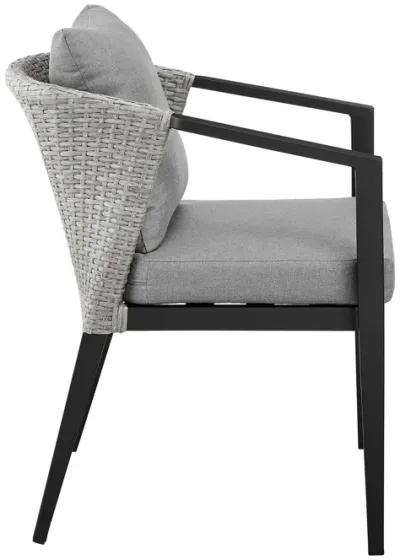 Palma Outdoor Patio Dining Chairs in Aluminum and Wicker with Grey Cushions - Set of 2