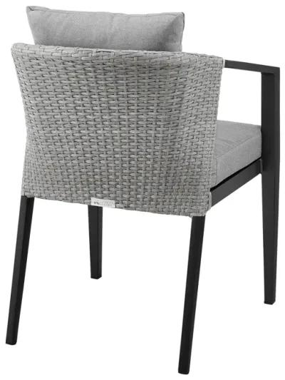 Palma Outdoor Patio Dining Chairs in Aluminum and Wicker with Grey Cushions - Set of 2