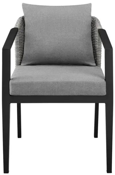 Palma Outdoor Patio Dining Chairs in Aluminum and Wicker with Grey Cushions - Set of 2