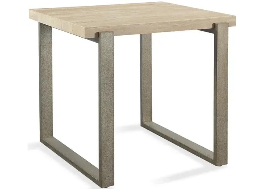 Ariela Natural Travertine End Table with Bronze Metal Base