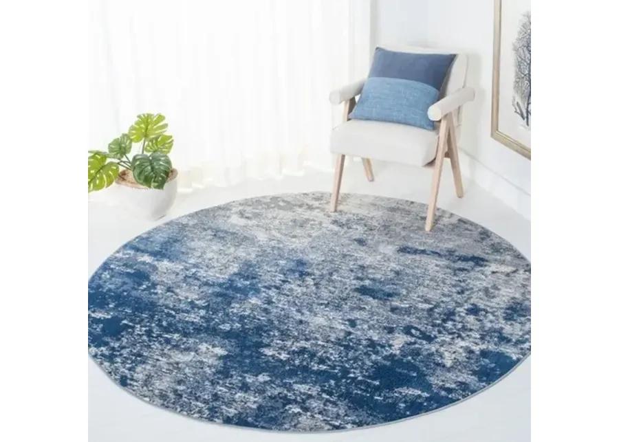 Brentwood 822 Grey / Navy 5' X 5' Round Round Powerloomed Rug