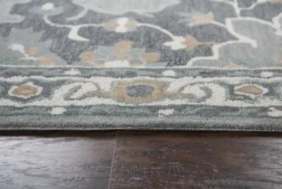 Resonant Gray/Beige Central Medallion Wool 2'6" x 8' Runner Rug