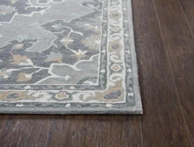 Resonant Gray/Beige Central Medallion Wool 2'6" x 8' Runner Rug