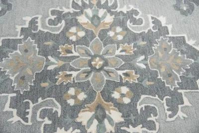 Resonant Gray/Beige Central Medallion Wool 2'6" x 8' Runner Rug