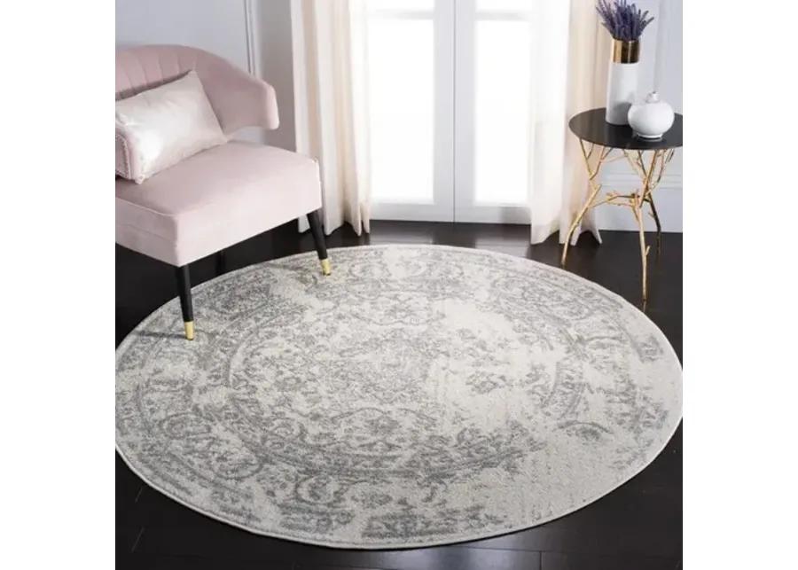 Adirondack Contemporary Ivory / Silver 4' X 4' Round Powerloomed Rug