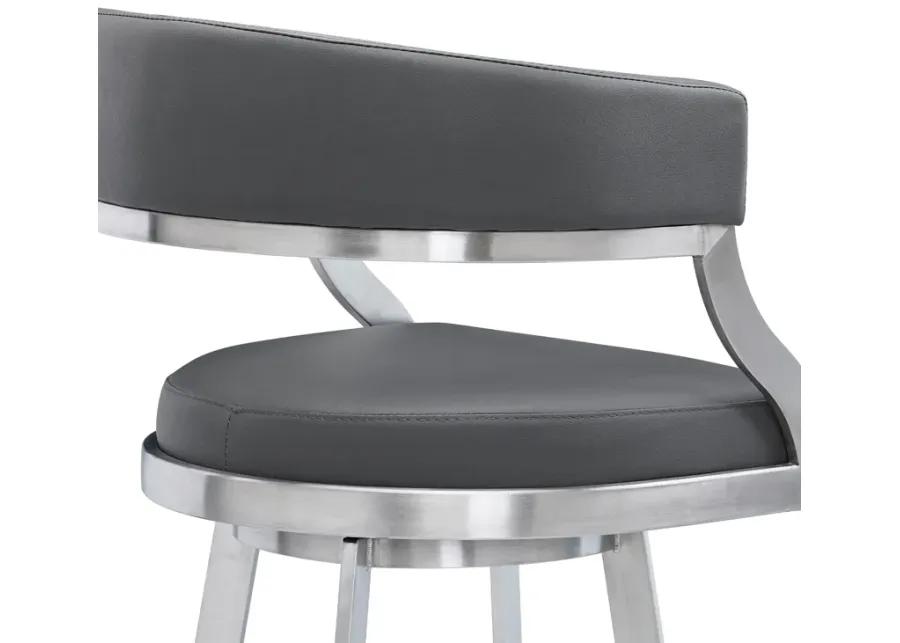 Dione 26" Counter Height Swivel Gray Faux Leather and Brushed Stainless Steel Bar Stool