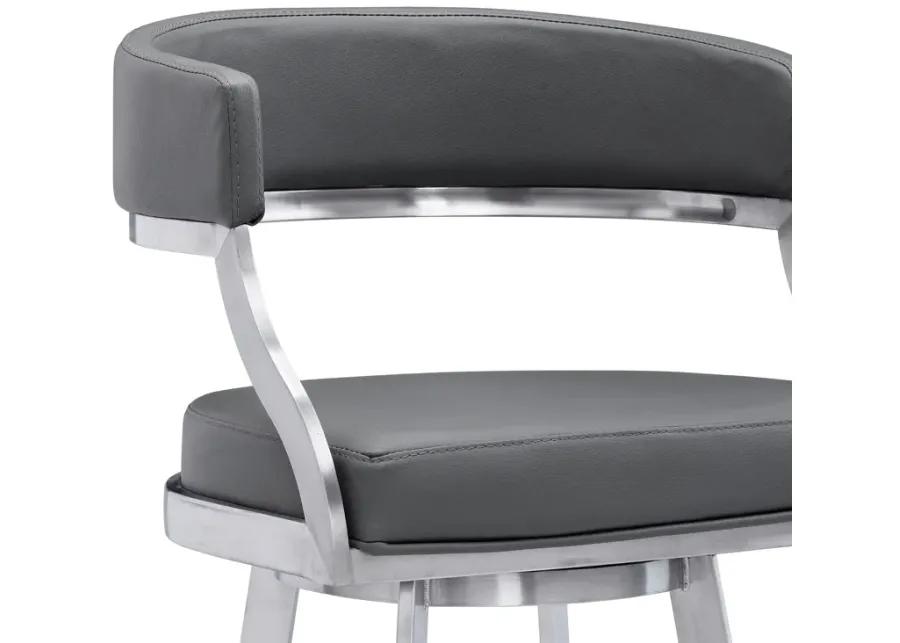 Dione 26" Counter Height Swivel Gray Faux Leather and Brushed Stainless Steel Bar Stool